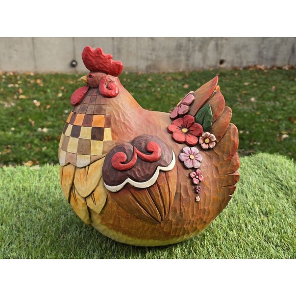 Jim Shore Rooster Chicken Hen Hope Outdoor Living Collection Floral Plaid 12" - Picture 5 of 12